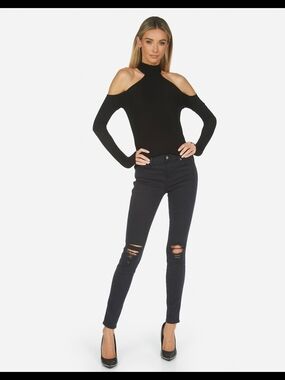 Michael Lauren Black Cold Shoulder Ribbed Top